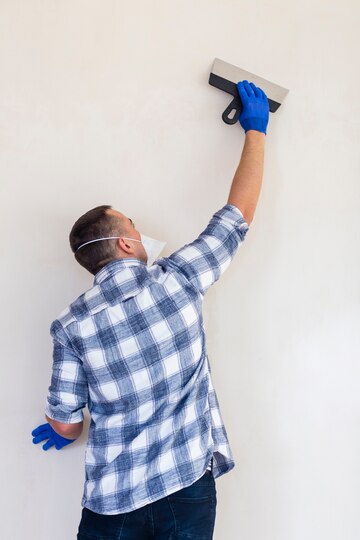 Stucco painting & repair - Medium shot of a man working on a wall